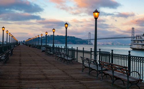 View of pier at dusk