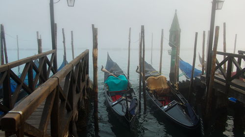 Panoramic view of wooden post in sea