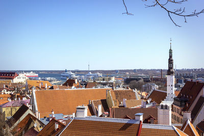 Panoramic view, aerial skyline of old city town, architecture, roofs of houses 