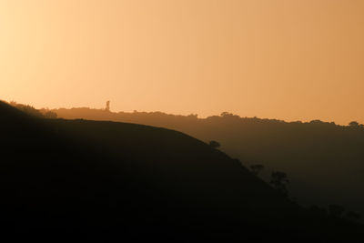 Scenic view of silhouette landscape against clear sky during sunset