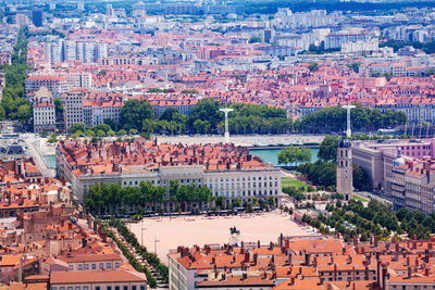 High angle view of buildings in city