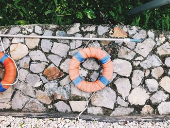 High angle view of stone wall