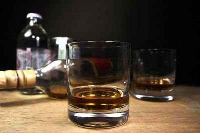 Close-up of beer in glass on table