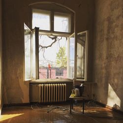 Open window and radiator in old building