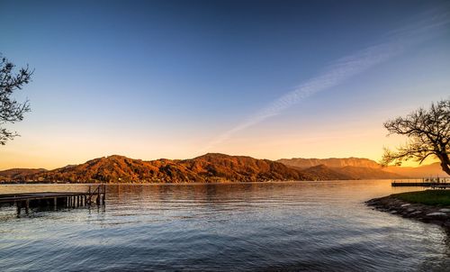 Scenic view of lake against sky during sunset