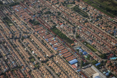 High angle view of buildings in city