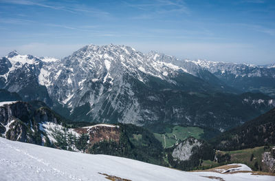 Scenic view of snowcapped mountains against sky