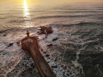 High angle view of driftwood on beach