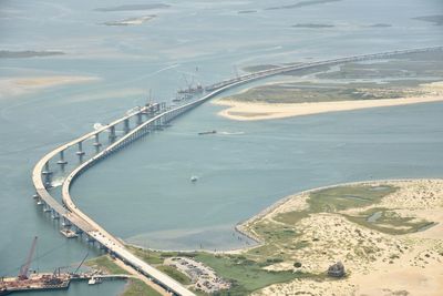 High angle view of bridge over sea