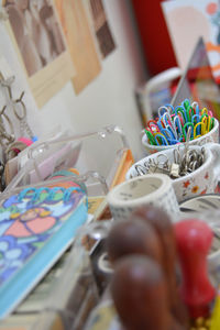 High angle view of painting on table at home