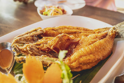 Close-up of meal served in plate