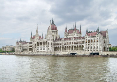 View of buildings in city against cloudy sky