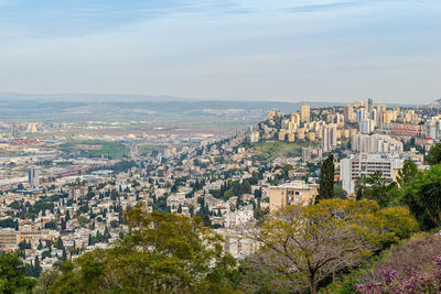 High angle view of buildings in city