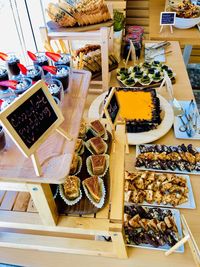 High angle view of breakfast on table