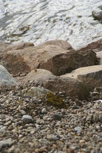 Close-up of pebbles on beach