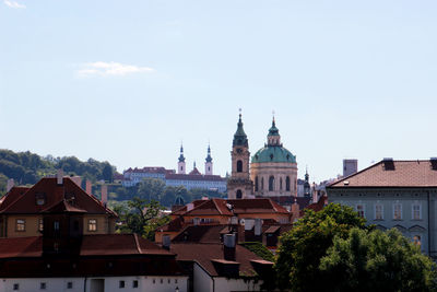 High angle view of buildings against sky in city