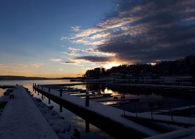 Scenic view of lake against sky during sunset