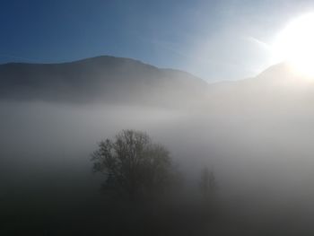 Scenic view of silhouette mountains against sky