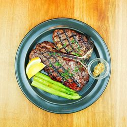 Directly above shot of meal served on table