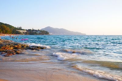 Scenic view of sea against clear sky