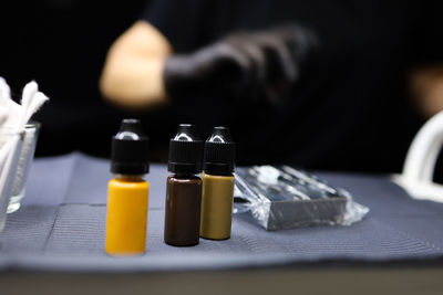 Close-up of glasses on table