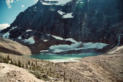 Scenic view of snowcapped mountains against sky and a lake