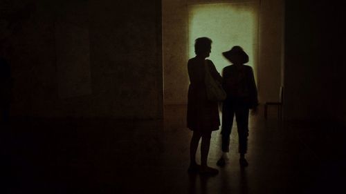 Silhouette of woman in dark room
