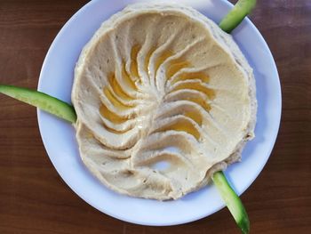 High angle view of dessert in plate on table