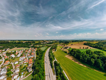 High angle view of townscape against sky