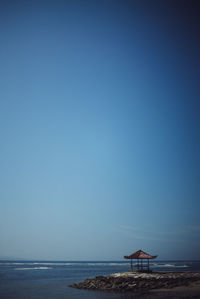 Scenic view of sea against clear blue sky