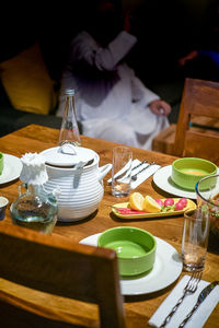 Close-up of breakfast on table