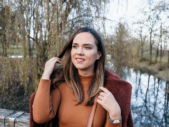 Portrait of beautiful woman in winter