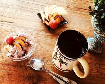 High angle view of coffee on table