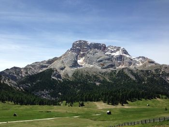 Scenic view of landscape and mountains against sky