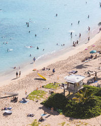 High angle view of people at beach