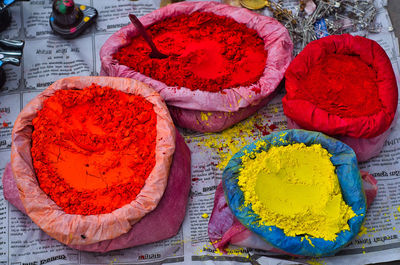 High angle view of multi colored candies in market