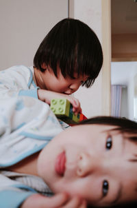 Portrait of cute boy looking away