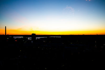 Silhouette buildings against sky during sunset