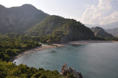 High angle view of bay against sky olympos antalya
