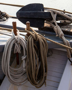 Close-up of rope tied on boat