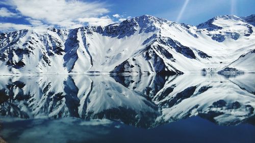 Scenic view of snowcapped mountains against sky