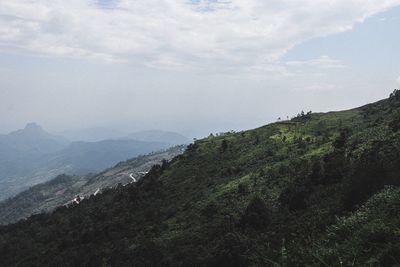 High angle view of mountain range against sky