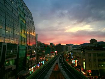 View of city at sunset