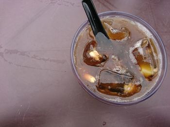 High angle view of ice cream on table