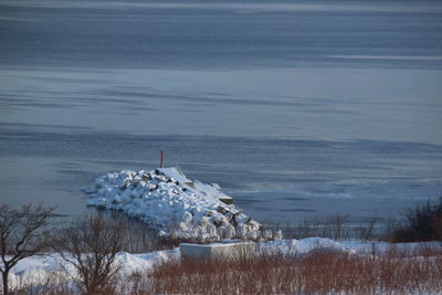 High angle view of frozen sea against sky