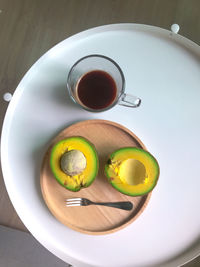 High angle view of coffee on table