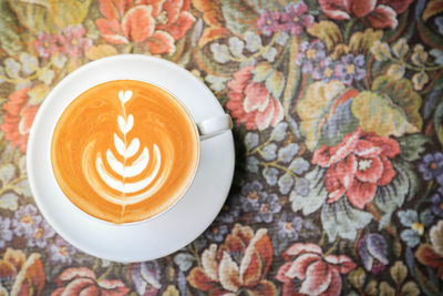 High angle view of coffee on table