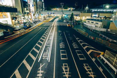 High angle view of road at night