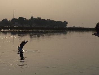 View of lake at sunset