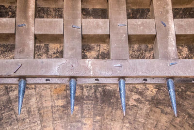 High angle view of empty bench